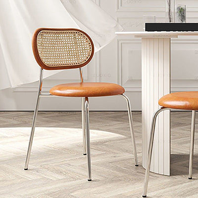 Contemporary Nordic Round PU Leather Wood Rattan Chair Backrest For Living Room