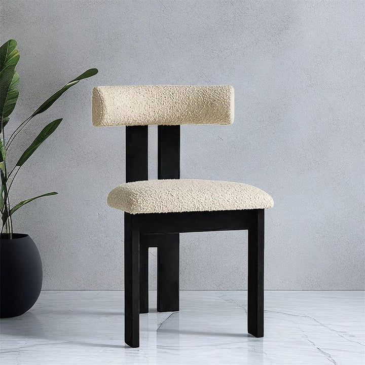 Chaise de salle à manger contemporaine scandinave semi-ronde en bois massif avec dossier en éponge à haute résilience en laine d&
