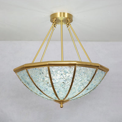 Lustre moderne de luxe avec cadre en cuivre et abat-jour rond en cristal à 5 lumières pour salon 