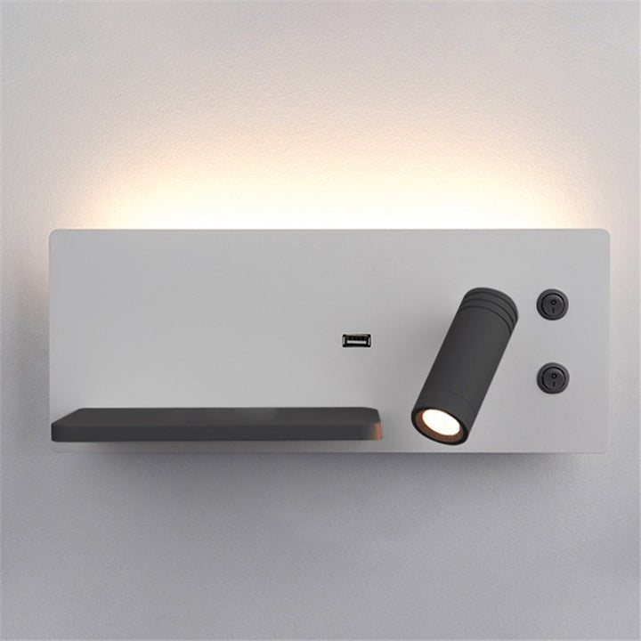 Moderna lámpara de pared con estante rectangular minimalista de hierro LED giratorio para dormitorio 