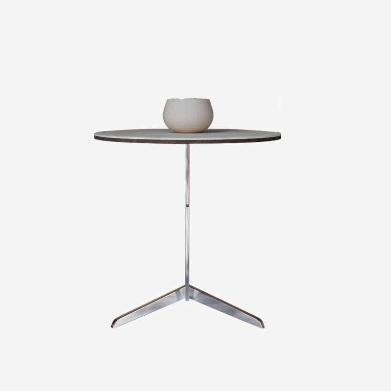 Modern Minimalist Round Saddle Leather Steel End Table For Living Room