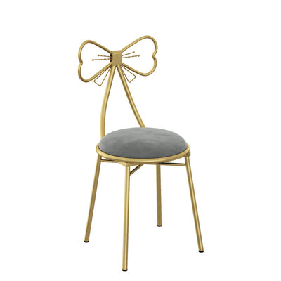 Contemporary Creative Bow Round Upholstered Velvet Metal Vanity Stool Backrest For Bedroom