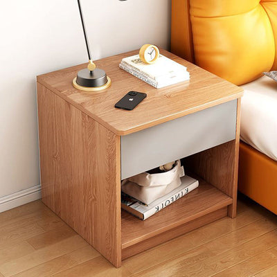 Table de chevet moderne minimaliste à dessus carré en panneau haute densité avec 1 tiroir pour chambre 