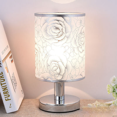 Modern Art Deco Round Hardware Fabric 1-Light Table Lamp For Bedroom