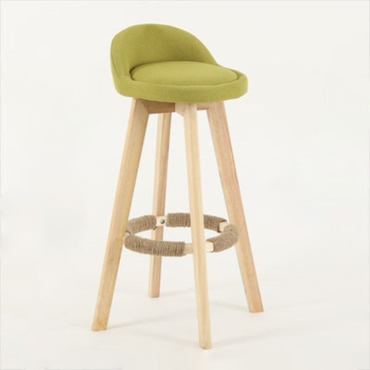 Tabouret de bar pivotant traditionnel vintage avec cadre en bois et tissu rond, dossier bas et repose-pieds pour salle à manger 