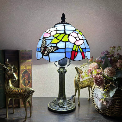Traditionelle Tiffany Legierung Glas Dome Blume 1-Licht Tischlampe für Nachttisch 
