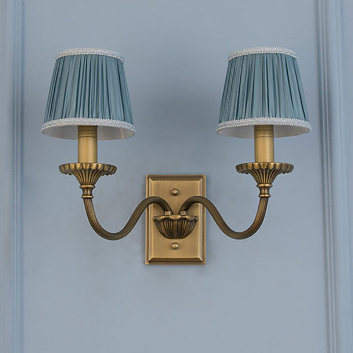 Modern Minimalist Cylinder Candelabra Curved Rod Fabric Copper 1/2 Light Wall Sconce Lamp For Living Room