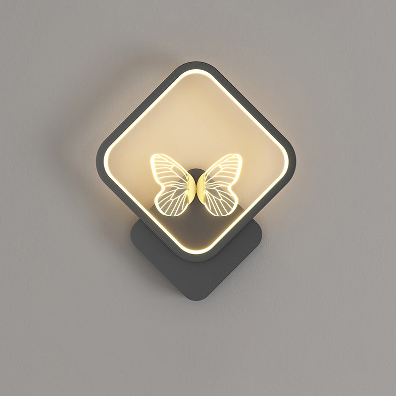 Modern Art Deco Butterfly Iron Silicone Square Round Frame Design LED Wall Sconce Lamp For Bedroom