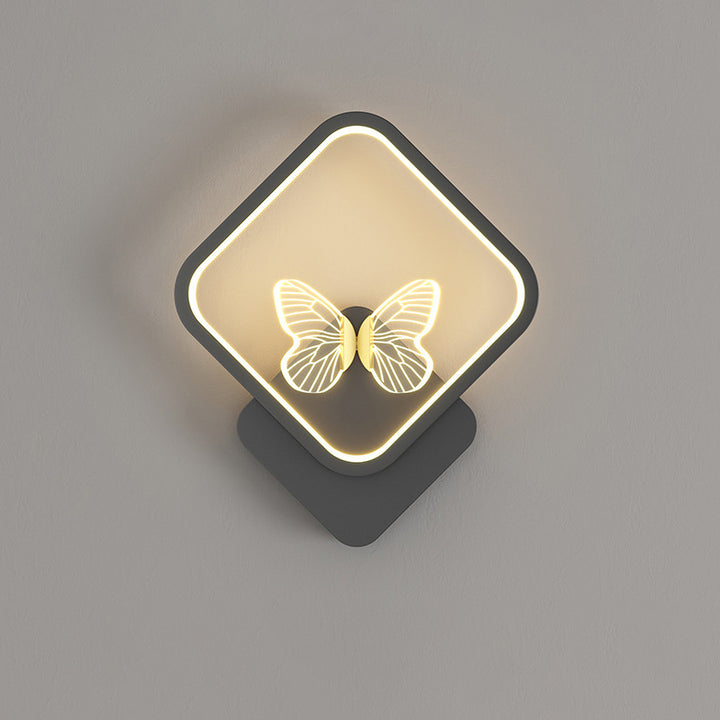 Modern Art Deco Butterfly Iron Silicone Square Round Frame Design LED Wall Sconce Lamp For Bedroom