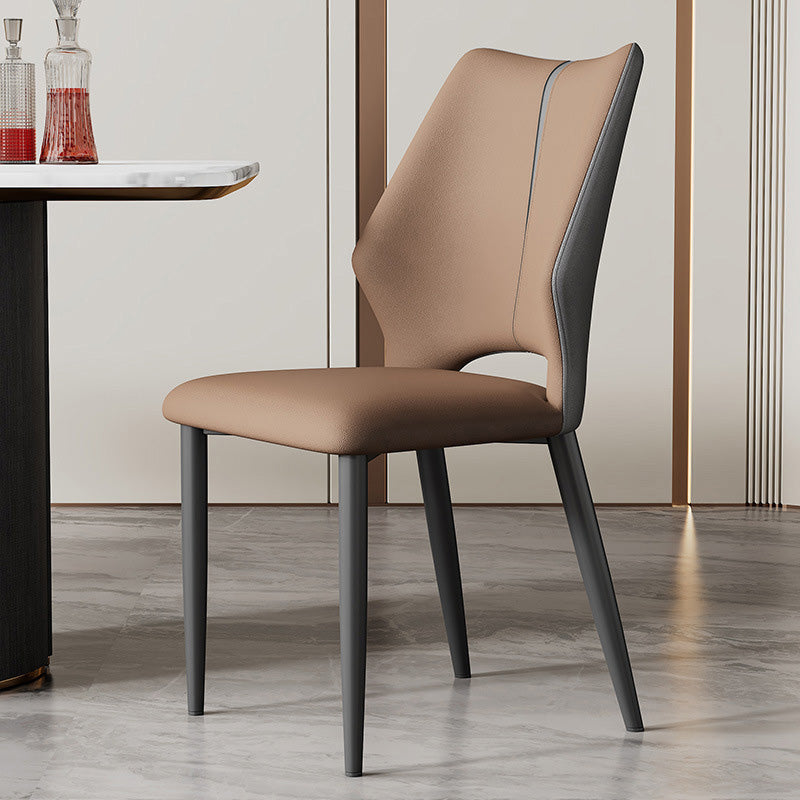 Zeitgenössischer Luxus Esszimmerstuhl aus quadratischem Mikrofaserleder und Karbonstahl mit Rückenlehne für das Esszimmer 