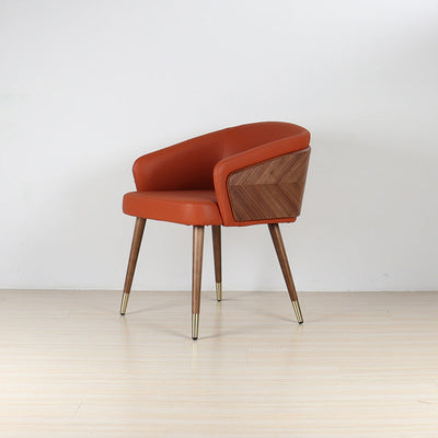 Contemporary Luxury Curved PU Leather Upholstered Wood Legs Dining Chair Backrest For Dining Room