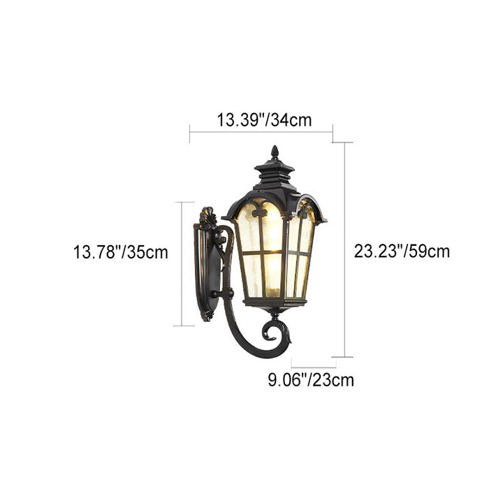 Lámpara Aplique de Pared de 1 Luz de Vidrio de Aluminio con Forma de Ventana Cuadrilateral Tradicional Europea para Patio Exterior 