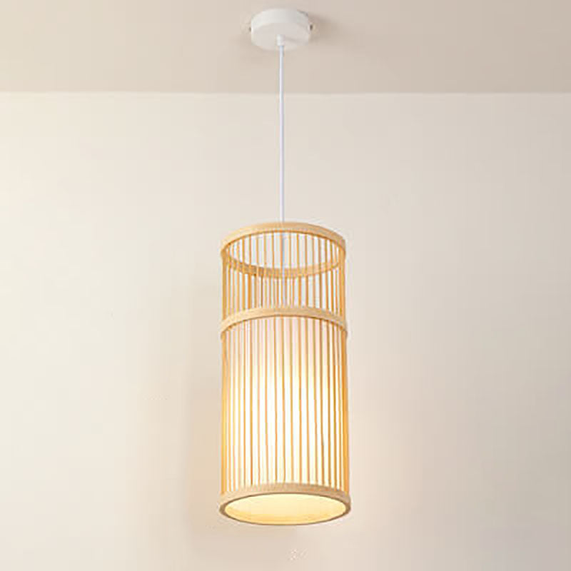 Japanese Zen Bamboo Weaving Lantern 1-Light Pendant Light