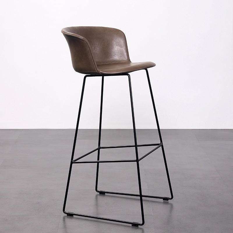 Tabouret de bar contemporain rétro carré en cuir de selle en acier inoxydable avec dossier et repose-pieds pour salle à manger 