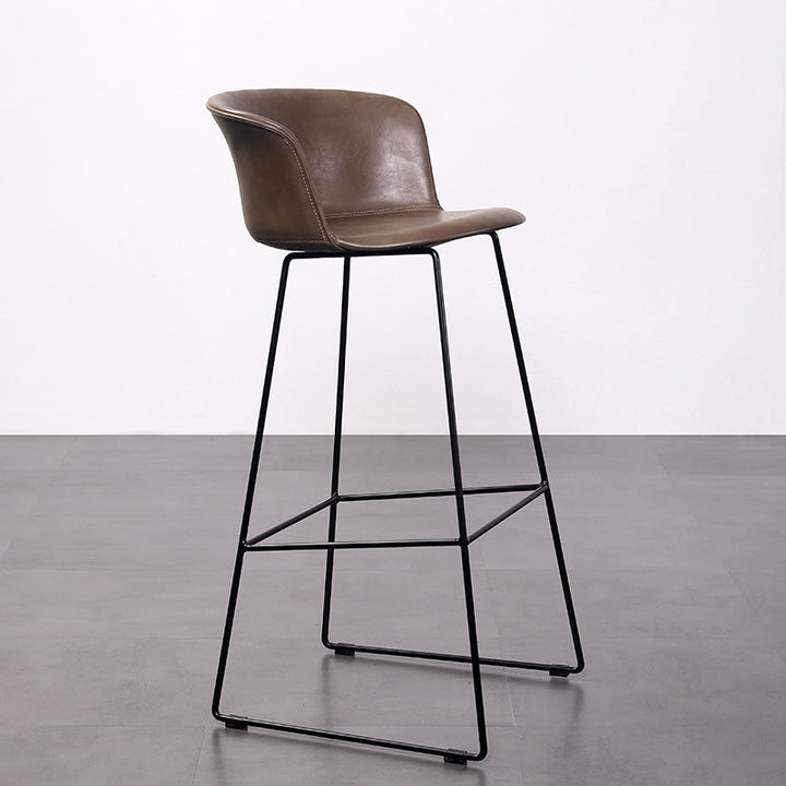 Tabouret de bar contemporain rétro carré en cuir de selle en acier inoxydable avec dossier et repose-pieds pour salle à manger 