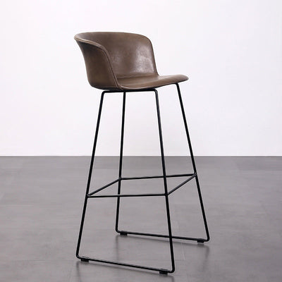 Tabouret de bar contemporain rétro en cuir carré avec dossier en acier inoxydable et repose-pieds pour salle à manger 