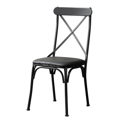Ensemble de chaises et table de salle à manger en cuir industriel contemporain, bois, fer, avec dossier en forme de X pour salle à manger 