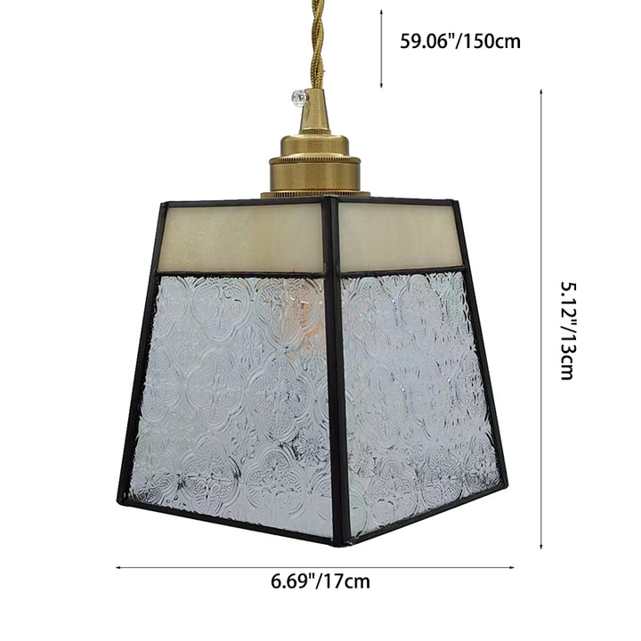 Lustre suspendu traditionnel vintage en laiton, verre, cylindre quadripartite, corne, treillis, à 1 lumière pour salle à manger 