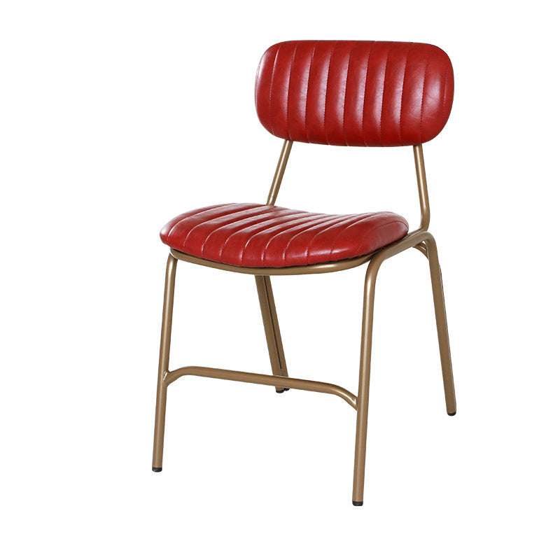 Chaise de salle à manger contemporaine en cuir industriel avec dossier et repose-pieds en fer carré à rayures elliptiques 