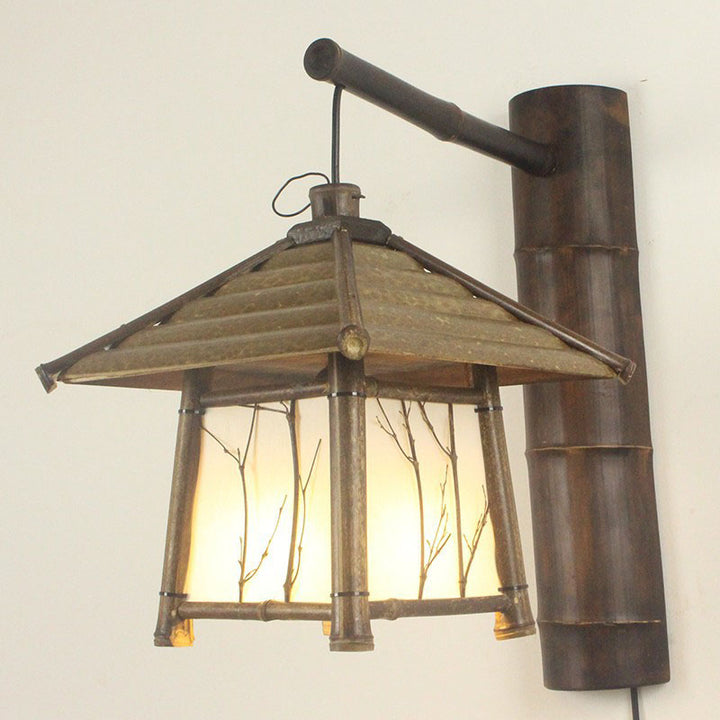 Applique murale rustique traditionnelle en bambou à 1 lumière pour patio extérieur 