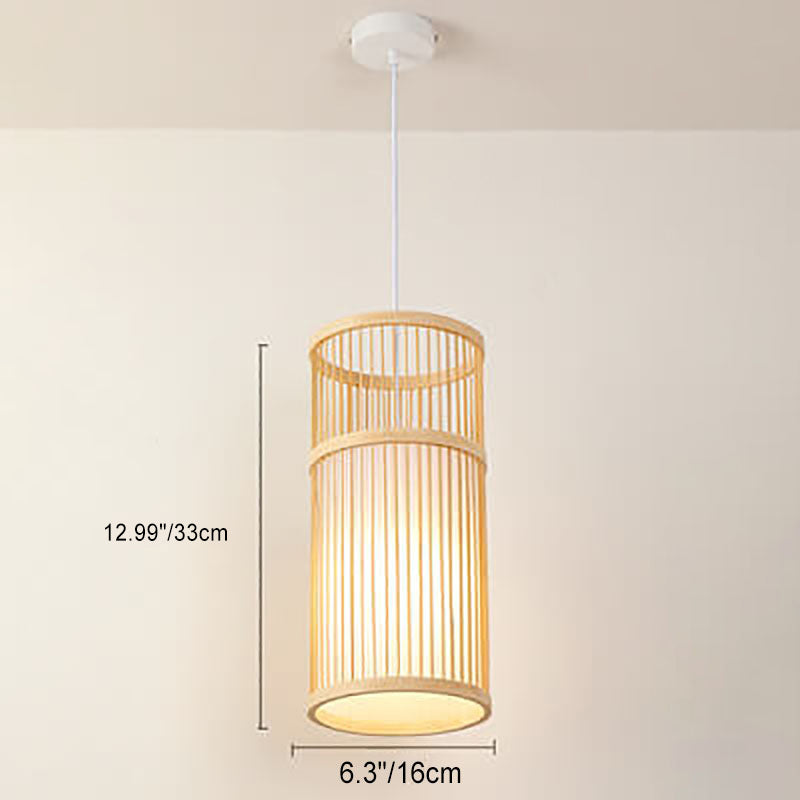 Linterna colgante de bambú tejido Zen japonés de 1 luz 