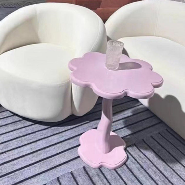 Table d'appoint contemporaine en forme de pétale nordique en bois et fer pour salon 