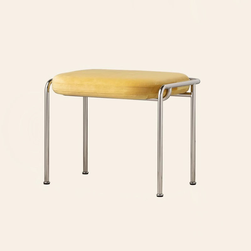 Tabouret de coiffeuse carré contemporain scandinave en coton et lin avec cadre en acier inoxydable sans dossier pour chambre 