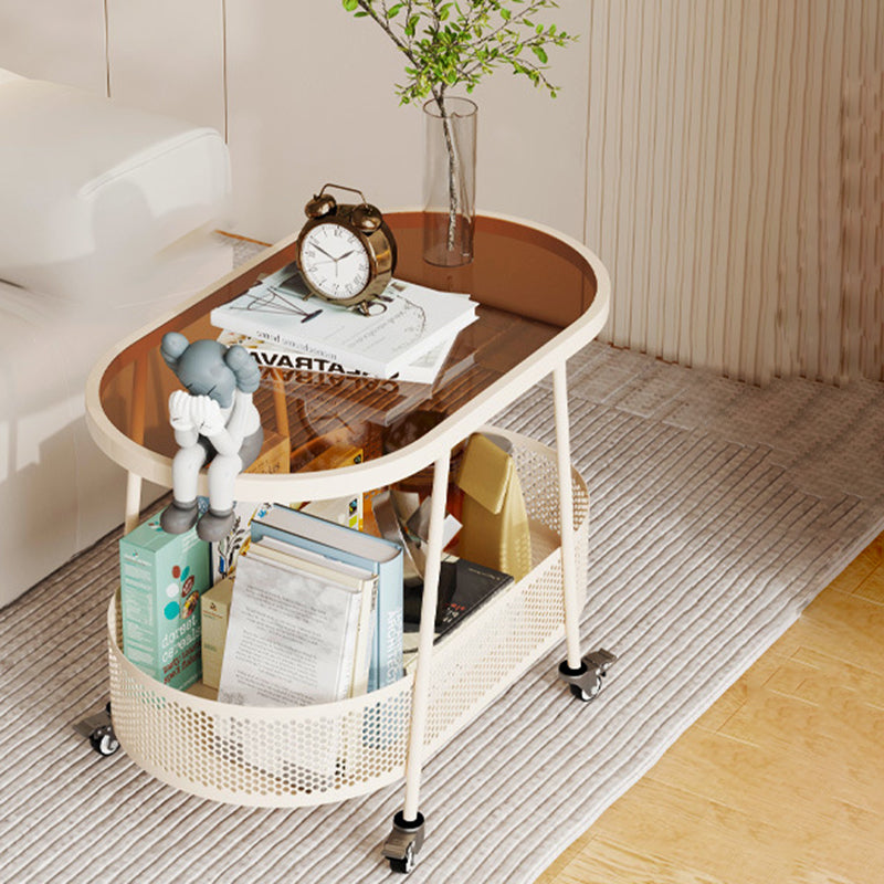 Mesa Auxiliar Rectangular de Hierro y Vidrio Minimalista Moderna de 2 Niveles para Sala de Estar 