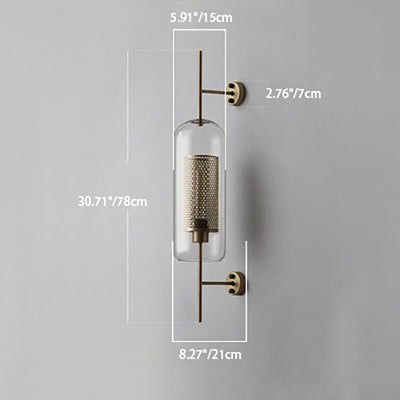 Contemporary Industrial Cylinder Glass Shade Iron Finish Frame 1-Light Wall Sconce Lamp For Bedroom