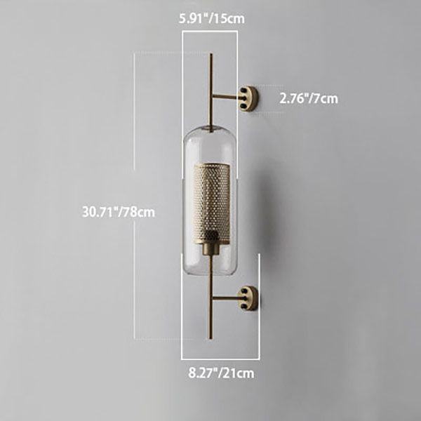 Contemporary Industrial Cylinder Glass Shade Iron Finish Frame 1-Light Wall Sconce Lamp For Bedroom