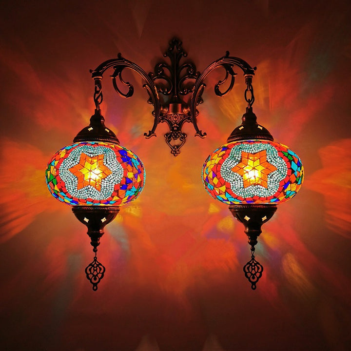 Applique murale à 2 lumières en verre teinté Tiffany décoratif lanterne matériel 