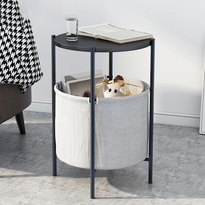 Table basse contemporaine scandinave ronde en marbre et métal avec 1 rangement pour salon 