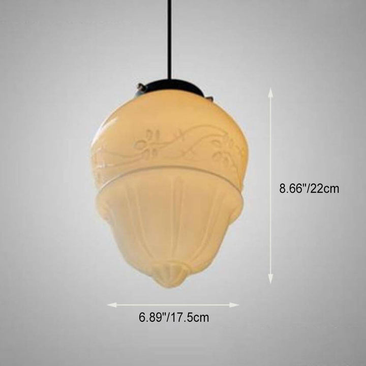 Traditional European White Hardware Glass Geometric Jar 1-Light Pendant Light For Living Room