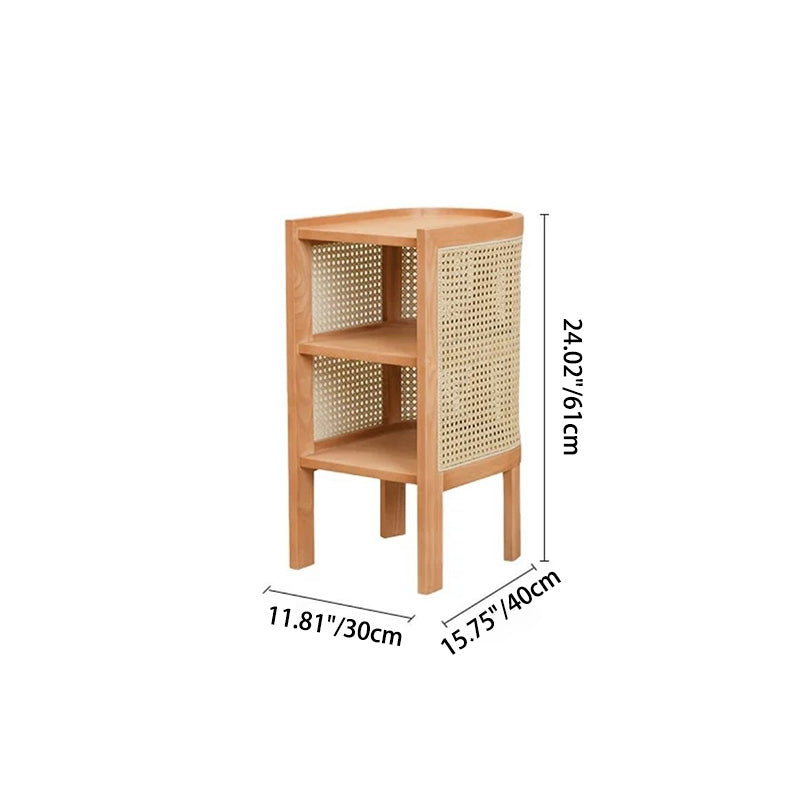 Table de nuit en bois de frêne avec tissage japonais traditionnel semi-circulaire elliptique en rotin à 2 rangements pour le chevet 