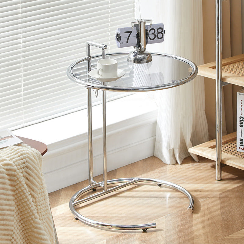 Moderner minimalistischer runder Glastisch aus Edelstahl für das Wohnzimmer 