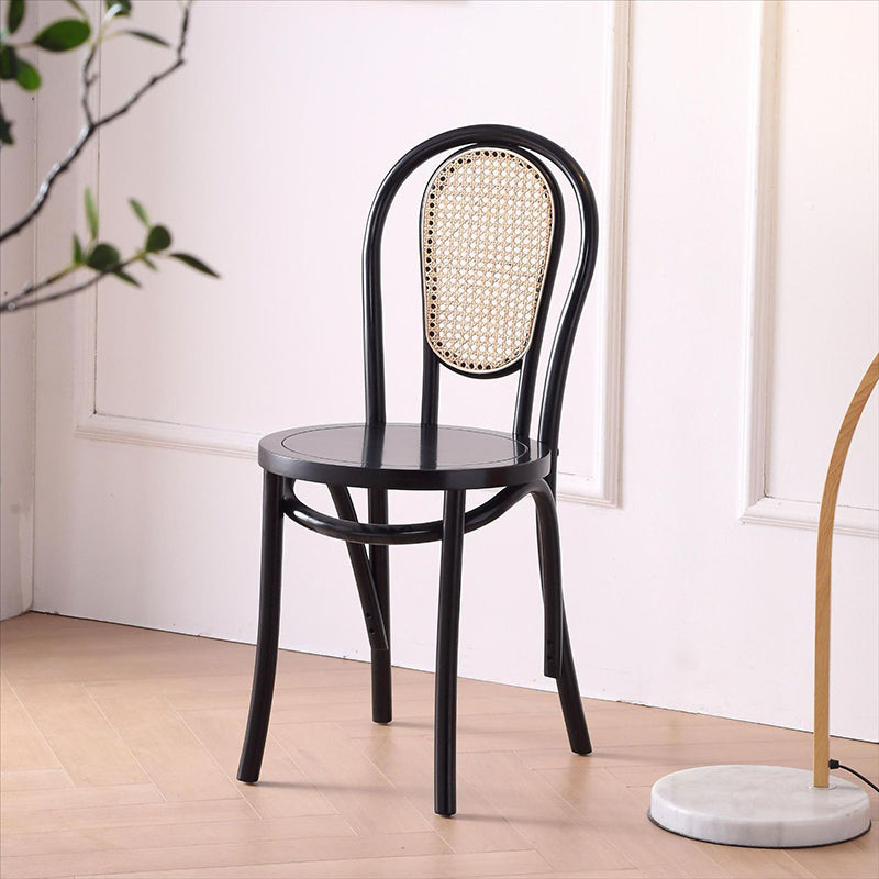 Traditional Vintage Round Faux Rattan Beech Wood Weaving Dining Chair Backrest For Dining Room