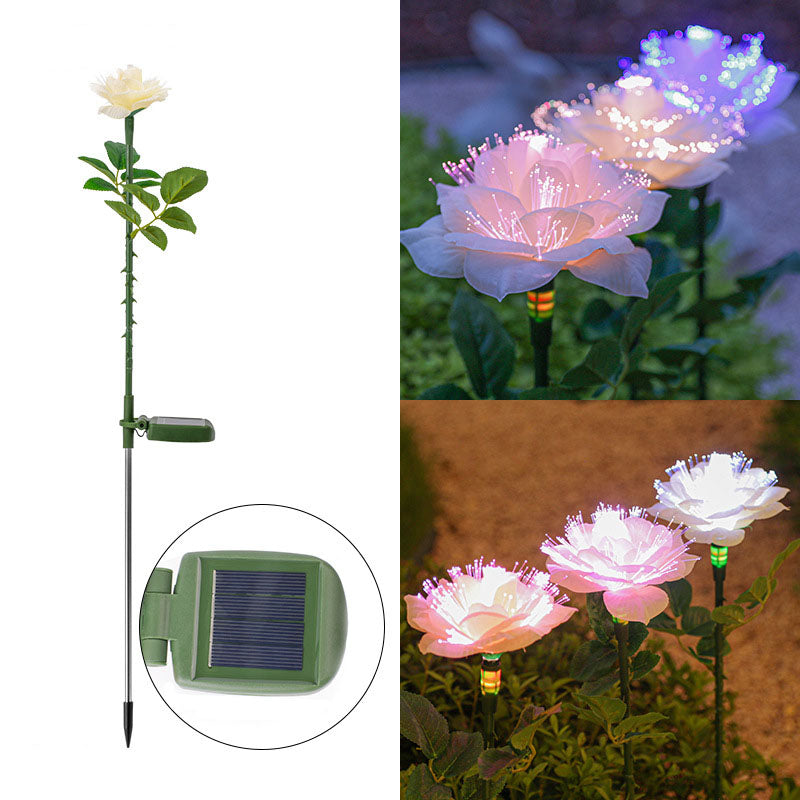 Contemporary Creative Solar Stainless Steel Fabric Rose LED Outdoor Ground Plug Light For Garden