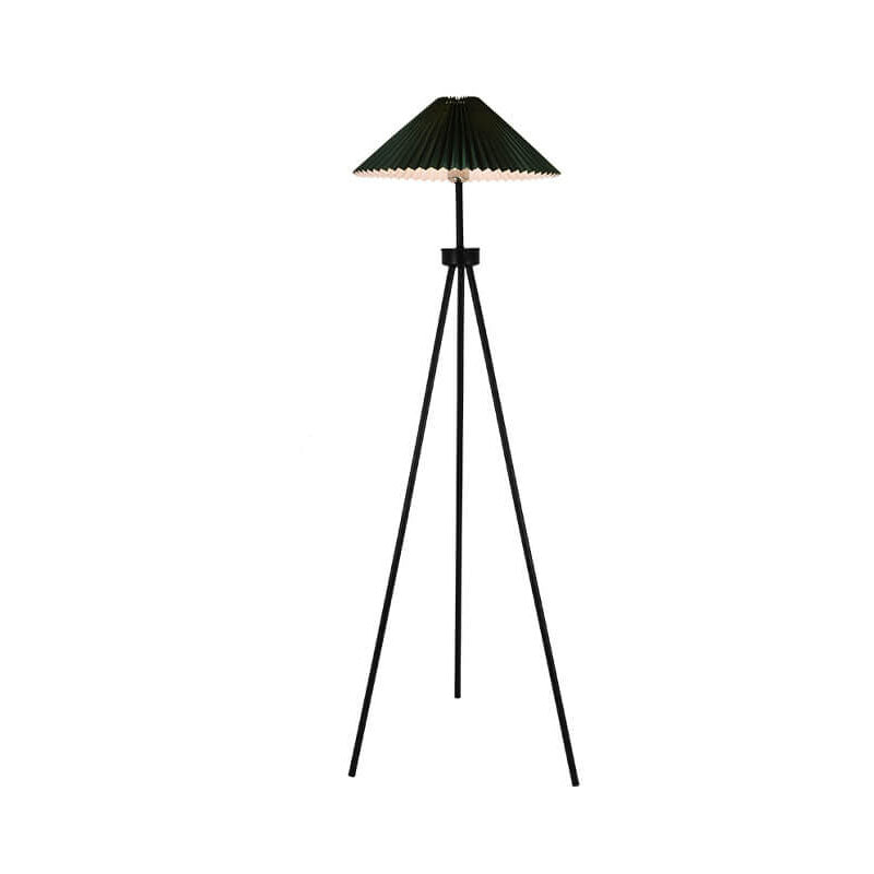 Nordic Modern Pleated Canvas Shade Iron Tripod 1-Light Standing Floor Lamp