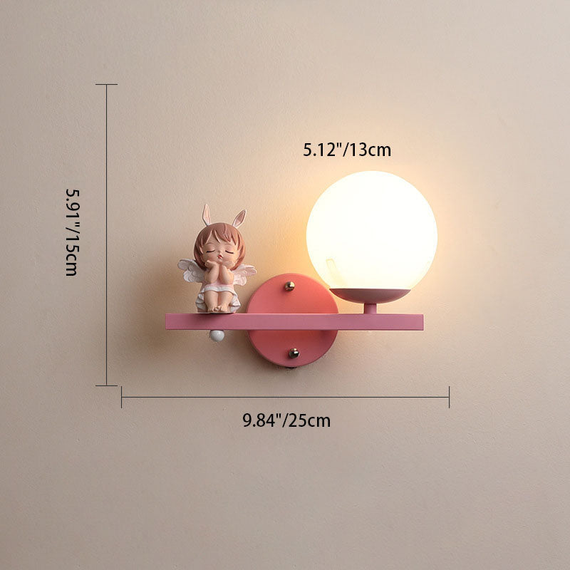 Contemporary Creative Kids Girls Unicorn Orb Resin Iron Glass 1-Light Wall Sconce Lamp For Bedroom