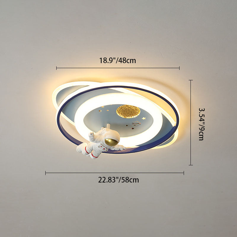 Modern Creative Kids Iron Cartoon Astronaut Rocket LED Flush Mount Ceiling Light