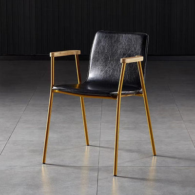 Chaise de salle à manger contemporaine en cuir rembourré avec accoudoir et dossier en bois pour salle à manger 
