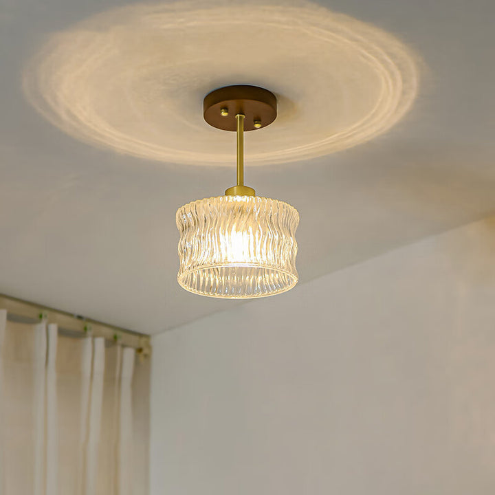 Luz de techo semiempotrada contemporánea de lujo con flor de cobre y vidrio de 1 luz para pasillo 