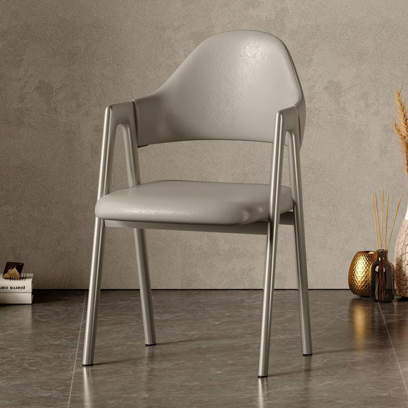 Silla de Comedor Contemporánea de Lujo Cuadrada Tapizada en Cuero con Respaldo y Reposabrazos para Comedor 
