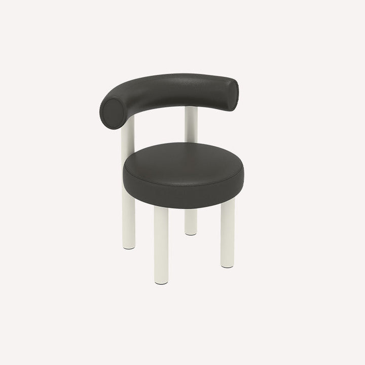 Tabouret de vanité rond nordique contemporain en cuir artificiel avec cadre en fer et dossier arqué pour chambre 