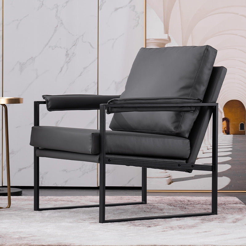 Contemporary Scandinavian Fabric Velvet Faux Leather Carbon Steel Latex Sponge Square Accent Chair Backrest Armrest For Living Room