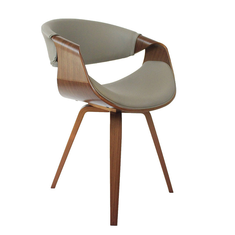 Silla de comedor contemporánea de lujo Arc, de madera contrachapada tapizada en algodón, lino y piel sintética, con respaldo y reposabrazos, para comedor 
