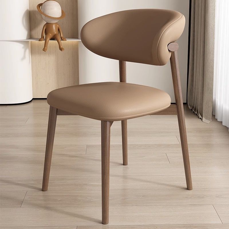 Moderna silla de comedor sin brazos de cuero nappa cuadrado nórdico contemporáneo con marco de metal para comedor 