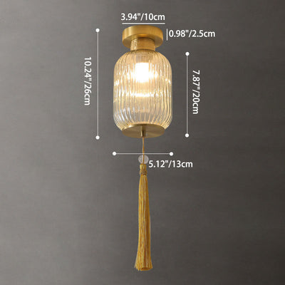 Traditionelle chinesische Laterne, sphärisches Kupferglas, 1-flammig, halbbündige Deckenleuchte für Schlafzimmer 