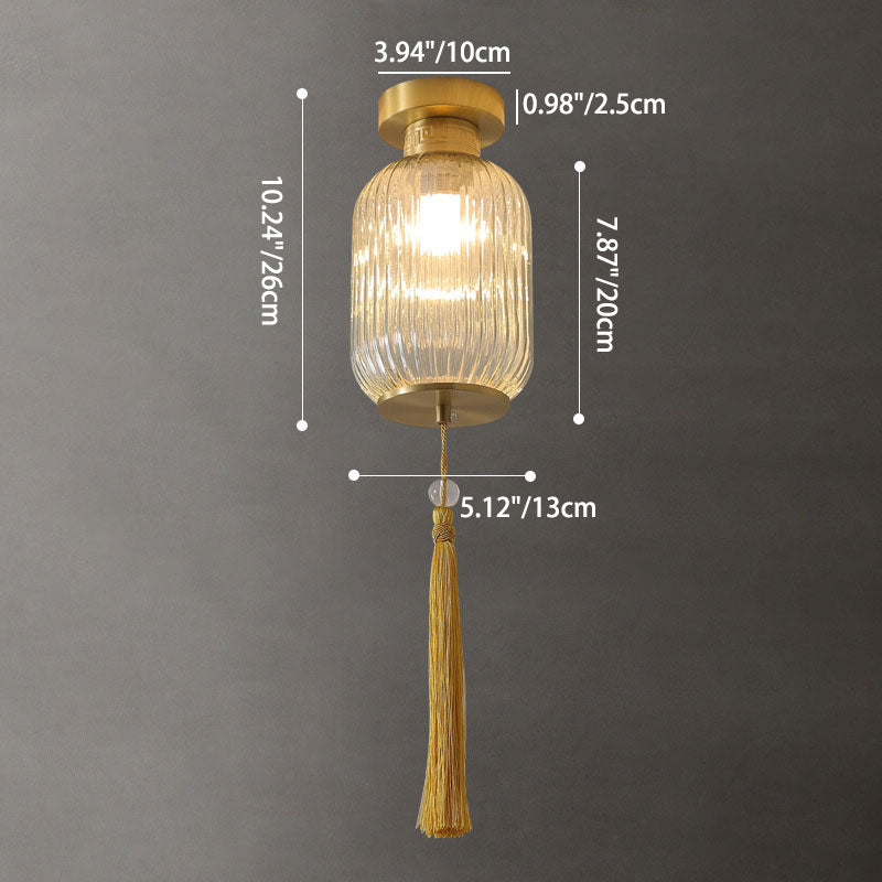 Traditionelle chinesische Laterne, sphärisches Kupferglas, 1-flammig, halbbündige Deckenleuchte für Schlafzimmer 