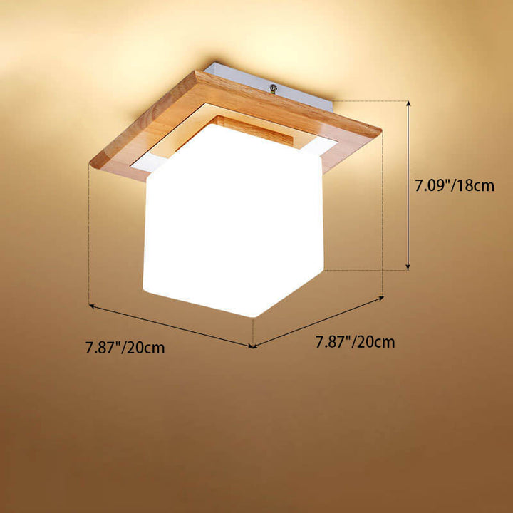 Luz de techo semiempotrada de 1 luz cuadrada circular de madera minimalista nórdica moderna 